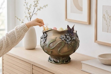 ART NOUVEAU VASE. Unik Veronese vase med blomster og sommerfugl