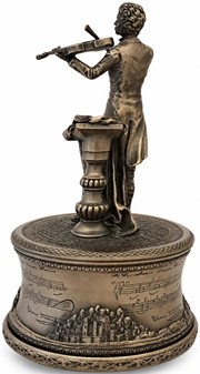 Tidsrejse til Wien. Elegant Johann Strauss Bronzefigur med Spilledåse