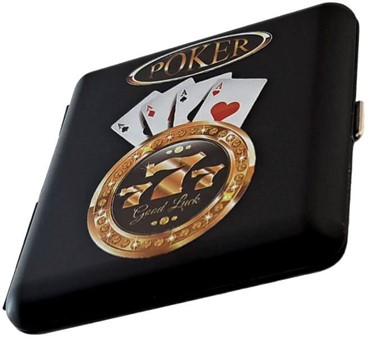 Sort metal cigaret etui til en pokerspiller. Til 20 stk cigaretter