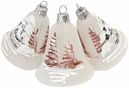 Ting til juletræet. Vinter på hvide juleklokke i mundblæst glas. 8 cm