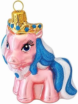 Håndlavet i Polen lyserød pony, glas figur til juletræet, højde 7 cm