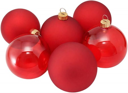 Røde glas julekugler. Sæt med 3 matte og 3 gennemsigtige, Ø 7 cm
