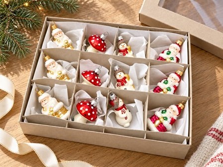 JULEKUGLER FIGURER. Eksklusivt julesæt med 12 mundblæste glas figurer
