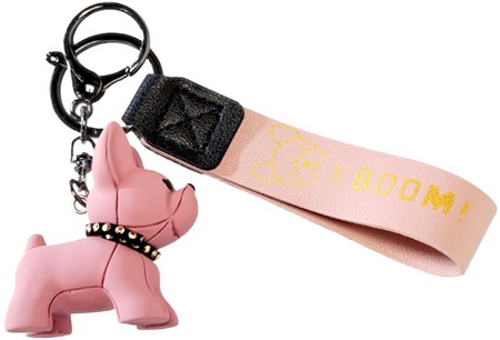 NØGLERING MED HUND. Charmerende pulver pink bulldog. Sjov nøglering