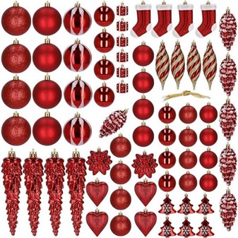 Billige røde plast julekugler til en store julearrangementer. 72 stk