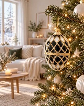 SORT JULEPYNT. Eksklusiv Fabergé-inspireret Julepynt i Håndmalet Glas