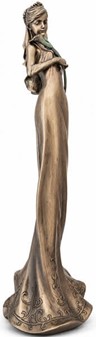 BRYLLUPSFIGURER. Smuk bronze skulptur af brudepige med lilje