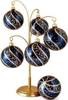 Juletræspynt glas. Polske julekugler i blå med gyldent ornament