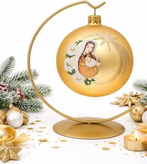 Eksklusiv Julekugle. Gør julen magisk med Maria og Jesus i guld. 10 cm