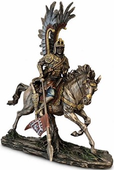 Udsøgt bronze figur af Hussar, polsk kriger på heste. God gave til ham