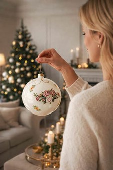 HVIDT JULEPYNT. Eksklusiv stor julekugle i mundblæst glas, Ø 15 cm