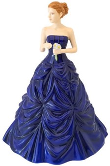Smuk Royal Doulton porcelænfigur af dame i en dyb blå kjole