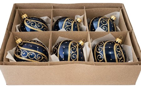 Juletræspynt glas. Polske julekugler i blå med gyldent ornament