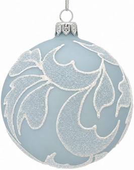 Lyseblå Ismat Julekugler i Glas. Sæt med vintermotiver. Ø 10 cm, 6 stk