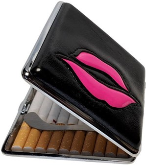 Elegant Valentins Gave: Læder Cigaretetui med Lyserødt Kys