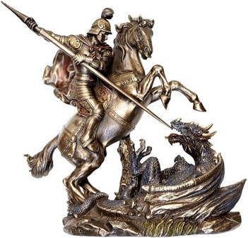 Sankt Georg kæmpende til hest mod dragen. Figur til fremragende gave