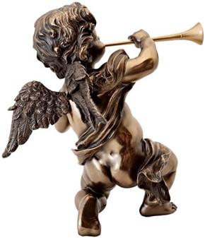 FIGURER PYNT. Smuk, dekorativ bronze figur af engel med trompet