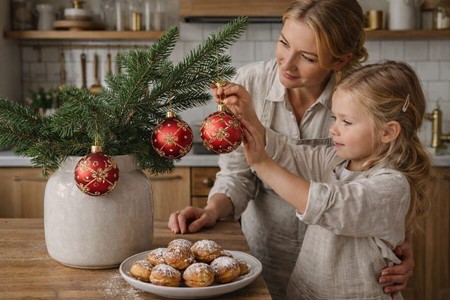 Håndmalede julekugler fra Polen, rød mat med perler og gulddekoration