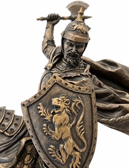 Majestætisk bronzefigur af middelalder ridder på hest. Til stuepynt
