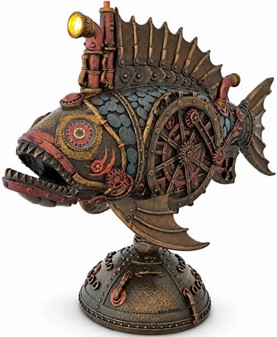 Unik Steampunk Dybhavsfisk med Mystisk Lys. Dekorationsfigur i bronze