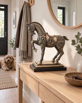 Gave til Rytter. Bronze Hestefigur. Symbol på Styrke, Frihed, Skønhed