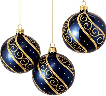 Juletræspynt glas. Polske julekugler i blå med gyldent ornament