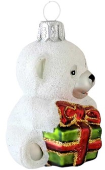 Håndlavet julepynt. Hvid lille bamse til at hænge på juletræet. 7 cm