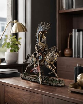 Udsøgt bronze figur af Hussar, polsk kriger på heste. God gave til ham