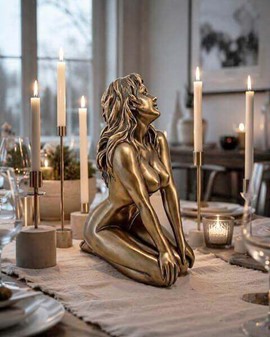 BRONZEFIGUR KVINDE. En skøn nøgen pige skulptur som pynt til hjemmet