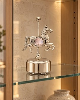 Forsølvet spilledåse med karruselhest og Swarovski-krystaller