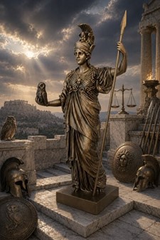 Imponerende Athene Gudinde Figur. Græsk Myndighed til Kontor og Hjem