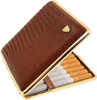 Cigaretetui i Brunt Firbens Læder. Eksklusiv, Stilfuldt Gave til Ham