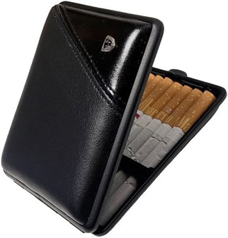 CIGARET ETUI SORT LÆDER. Cigaretetui i luksuriøst naturligt læder