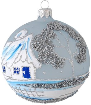 Lyseblå Ismat Julekugler i Glas. Sæt med vintermotiver. Ø 10 cm, 6 stk