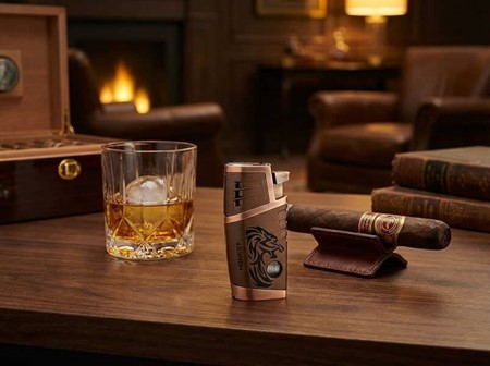 Cigar Lighter. Kobber stormlighter med dobbelt Jet flamme og punch