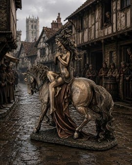 Lady Godiva til hest. Eksklusiv figur - symbol på mod og skønhed