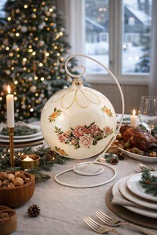 HVIDT JULEPYNT. Eksklusiv stor julekugle i mundblæst glas, Ø 15 cm