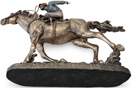 HESTEFIGUR. Imporedende bronzefigur Jockey på hest. Gave til rytter