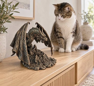 Mytisk Drage og Skat Figur. Beskyt dit rige med skattevogter i bronze