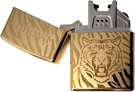 Lighter Sæt Gylden Tiger. 2-i-1 Elektrisk Plasma og Klassisk Benzin