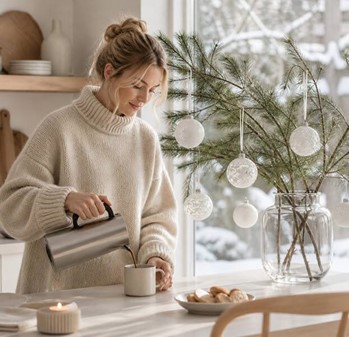 Smukke hvide juletræskugler dekoreret med hvid glitter, Ø 8 cm 6 stk