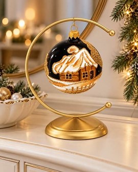 Sorte julekugler med tre forskellige julemotiver i guld, Ø 8 cm 6 stk