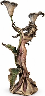 GOD BRYLLUPSGAVE. Art Nouveau lysestage - figur, en kvinde med lilje