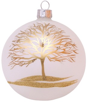 Gennemsigtig hvid glas julekugle blank med gyldent træ, Ø 8 cm 6 stk