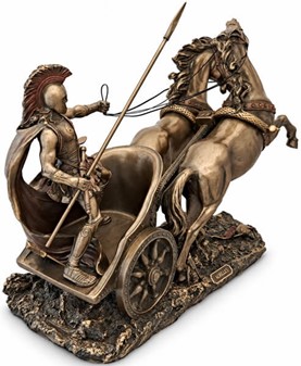GAVEN TIL HAM PÅ 60. Smuk bronze figur af Achilleus i sin stridsvogn