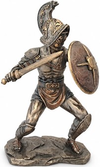 ROMERSK GLADIATOR SKULPTUR. Væbnet kriger med et sværd og skjold