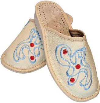 SKIND SUTSKO DAMER. Beige traditionelle slippers med farverigt broderi