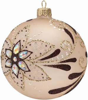 En julekugle glas i en mat brun med zirkoner og krystaller. Ø 10 cm