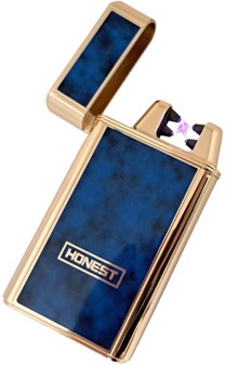 USB Elektrisk Lighter med Dobbelt Lysbue. Guld og Blå Marmor Finish
