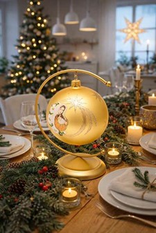 Eksklusiv Julekugle. Gør julen magisk med Maria og Jesus i guld. 10 cm